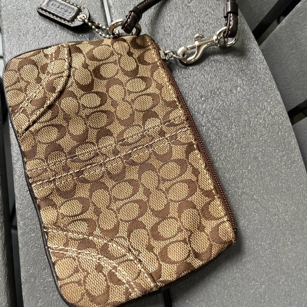 Canvas brown coach wrislet pouch wallet